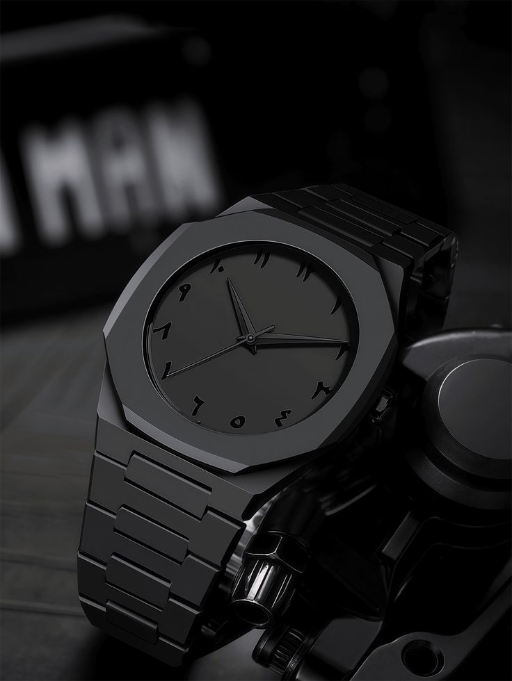 Black Arabic Aura Watch - Modern Minimalist, Precision Quartz, Unique Elegance