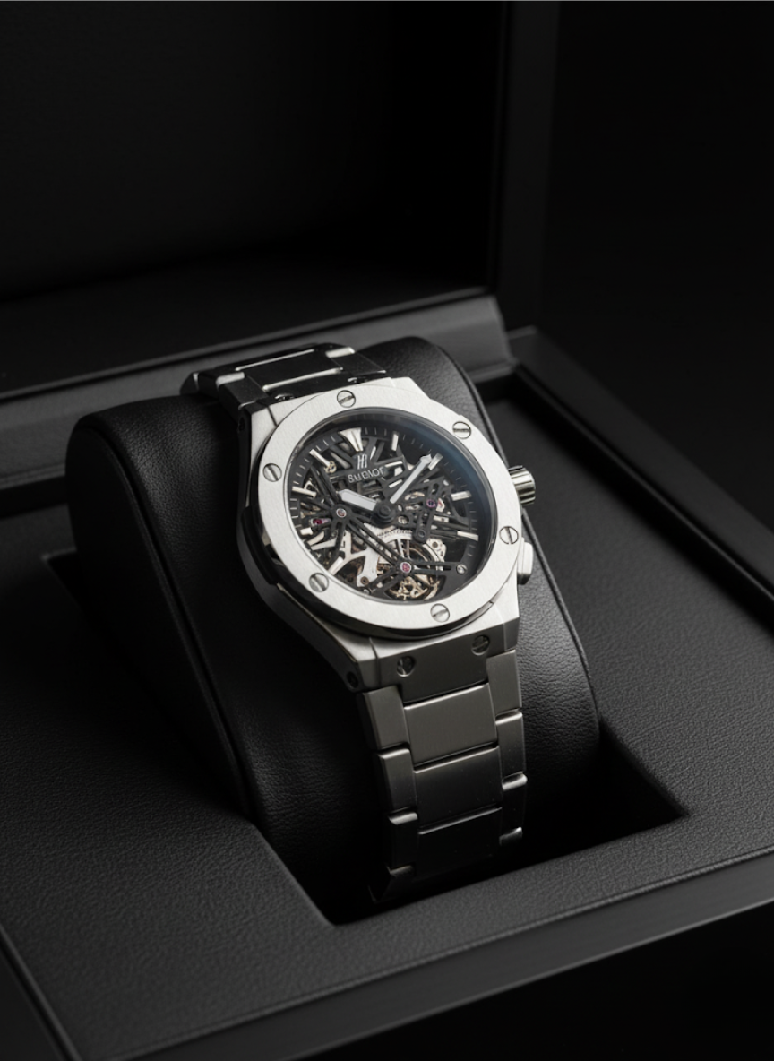 HUBIDOT Skeleton Automatic Watch - Mesmerizing Exposed Movement, Bold Industrial Design