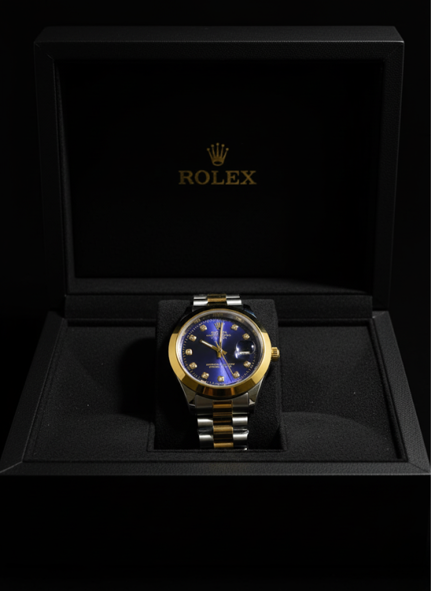 Iconic ROLEX Oyster Perpetual Datejust - Two-Tone Gold & Steel, Blue Dial, Diamond Elegance