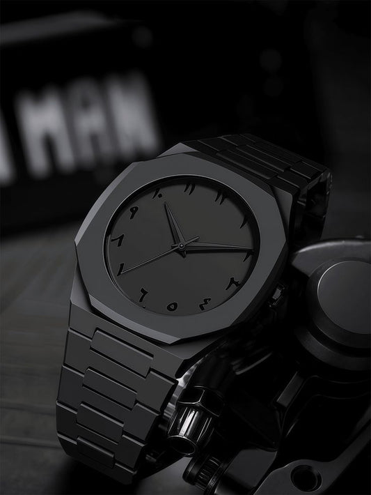 Black Arabic Aura Watch - Modern Minimalist, Precision Quartz, Unique Elegance