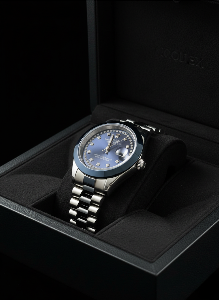 Distinguished ROLEX Oyster Perpetual Datejust - Blue Dial, Diamond Accents, Timeless Elegance