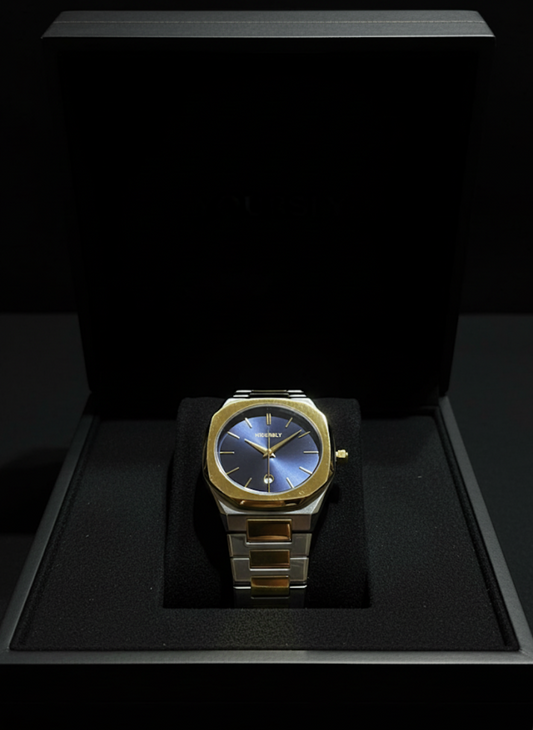 OURSLY Prestige Two-Tone Watch - Royal Blue Dial, Gold & Silver Elegance, Modern Precision