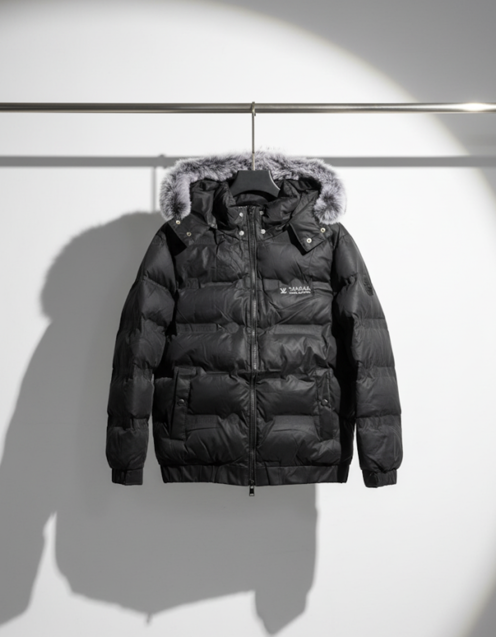 Armani Men's Black Puffer Jacket with Detachable Faux Fur Hood